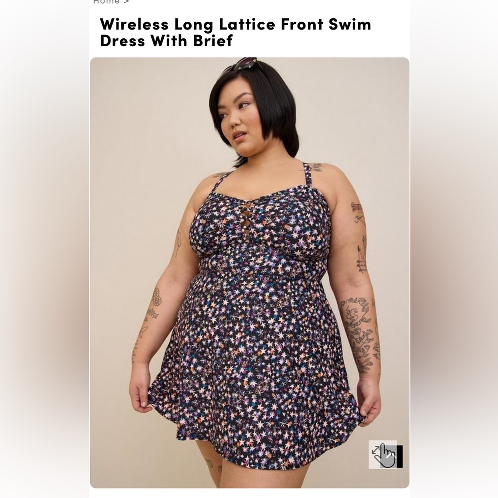 Wireless long lattice swim dress with brief